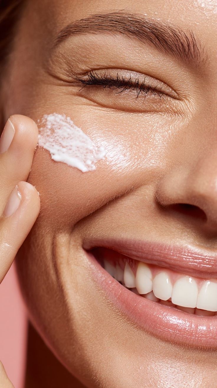 Women applying skincare to balance her skin naturally