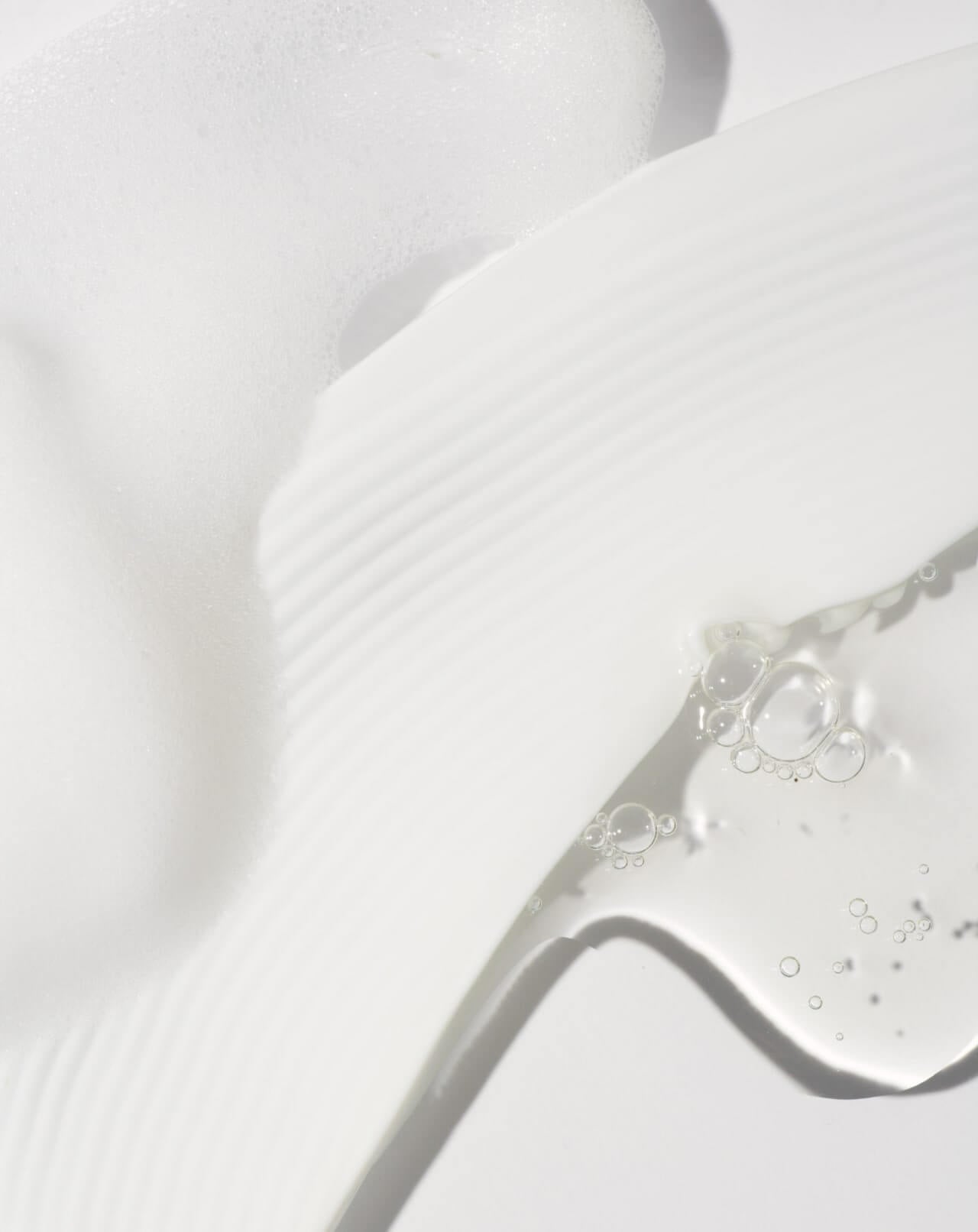 Texture shot of beautifully nourished gentle daily face cleanser with floral scent